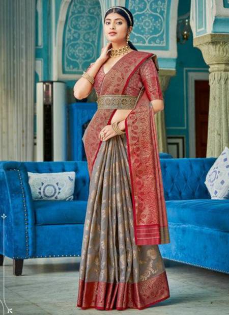 Gray Colour Sangam Rajsundari New latest Designer Ethnic Wear Cotton Saree Collection 1005